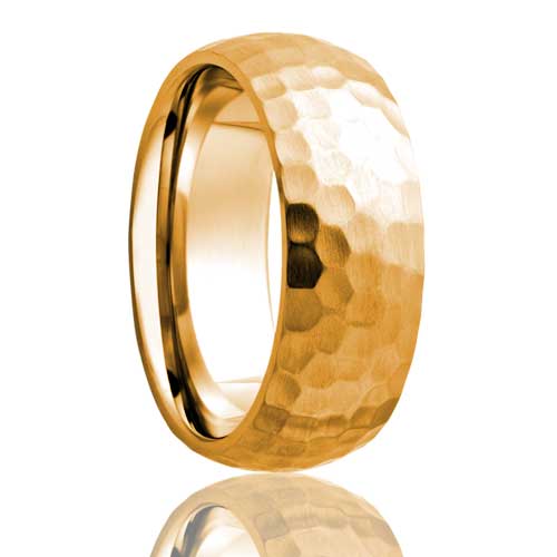 Domed Hammered 14k Gold Wedding Band