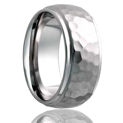 Domed Hammered Cobalt Wedding Band with Stepped Edges