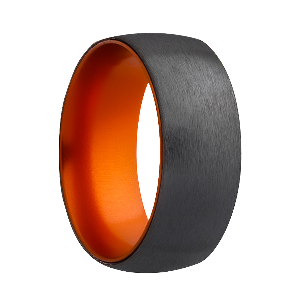 Domed Satin Zirconium Wedding Band with Orange Center