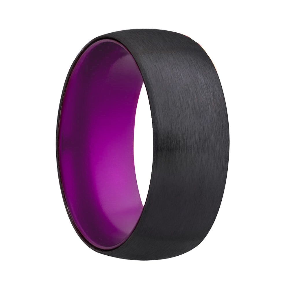 Domed Satin Zirconium Wedding Band with Purple Center