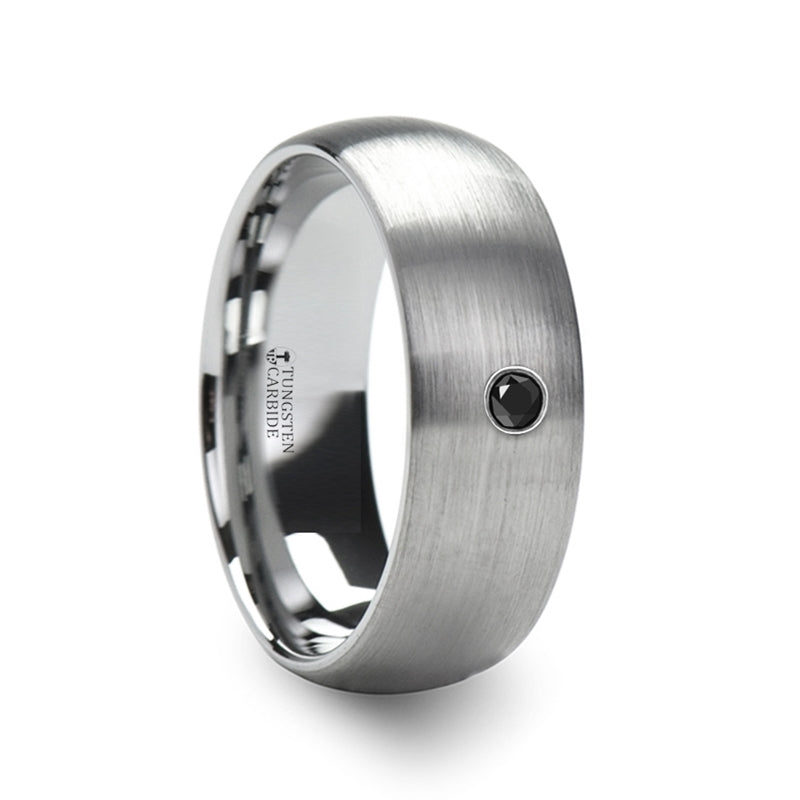 Domed Tungsten Men's Ring with Black Diamond - Main Image