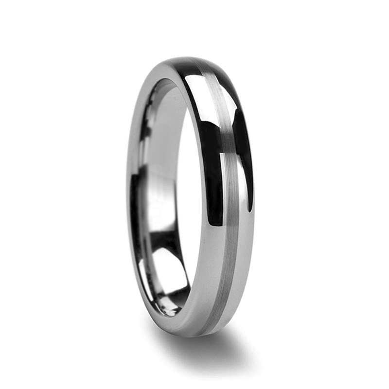 Domed Tungsten Men's Wedding Band with Brushed Stripe