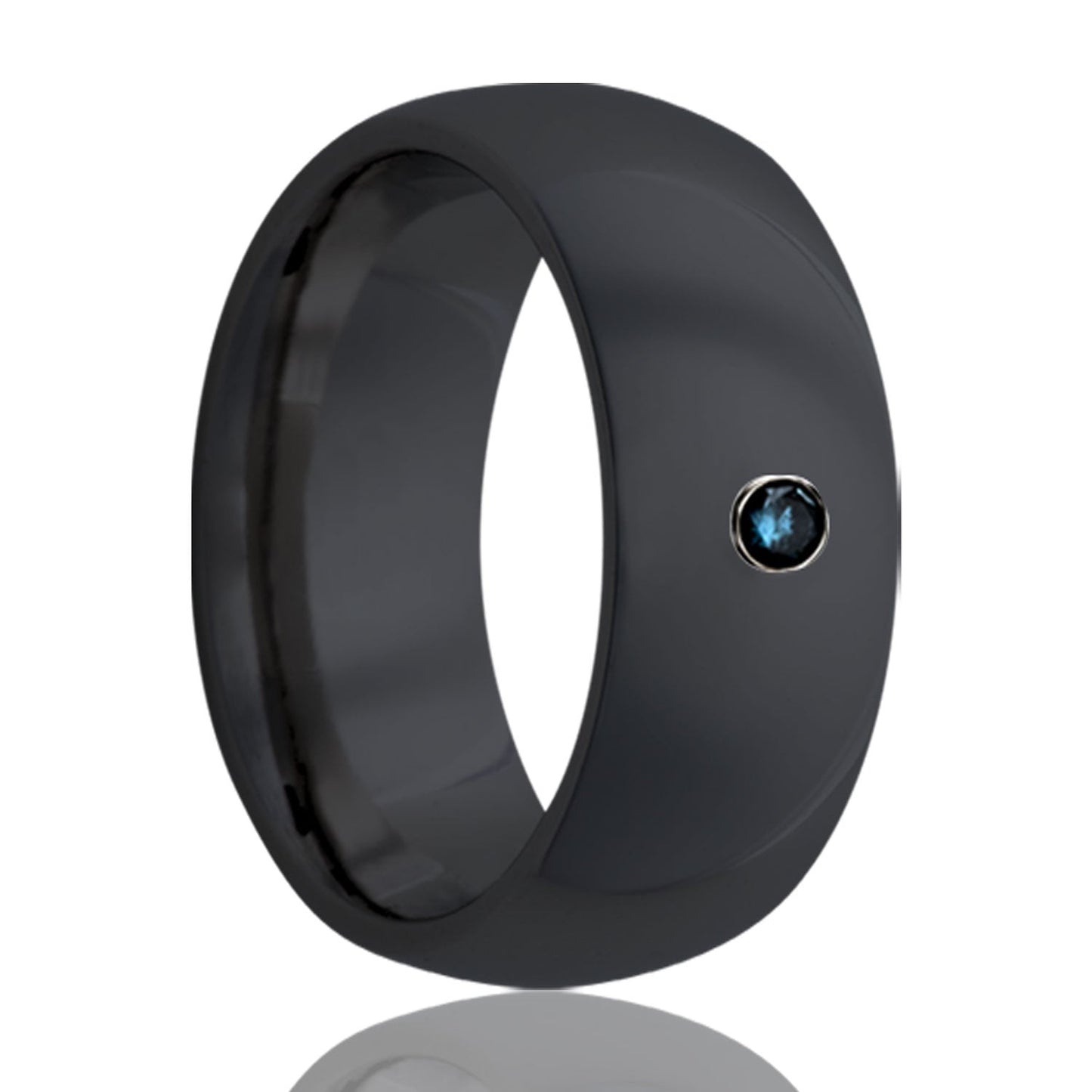 Domed Zirconium Wedding Band with Blue Sapphire