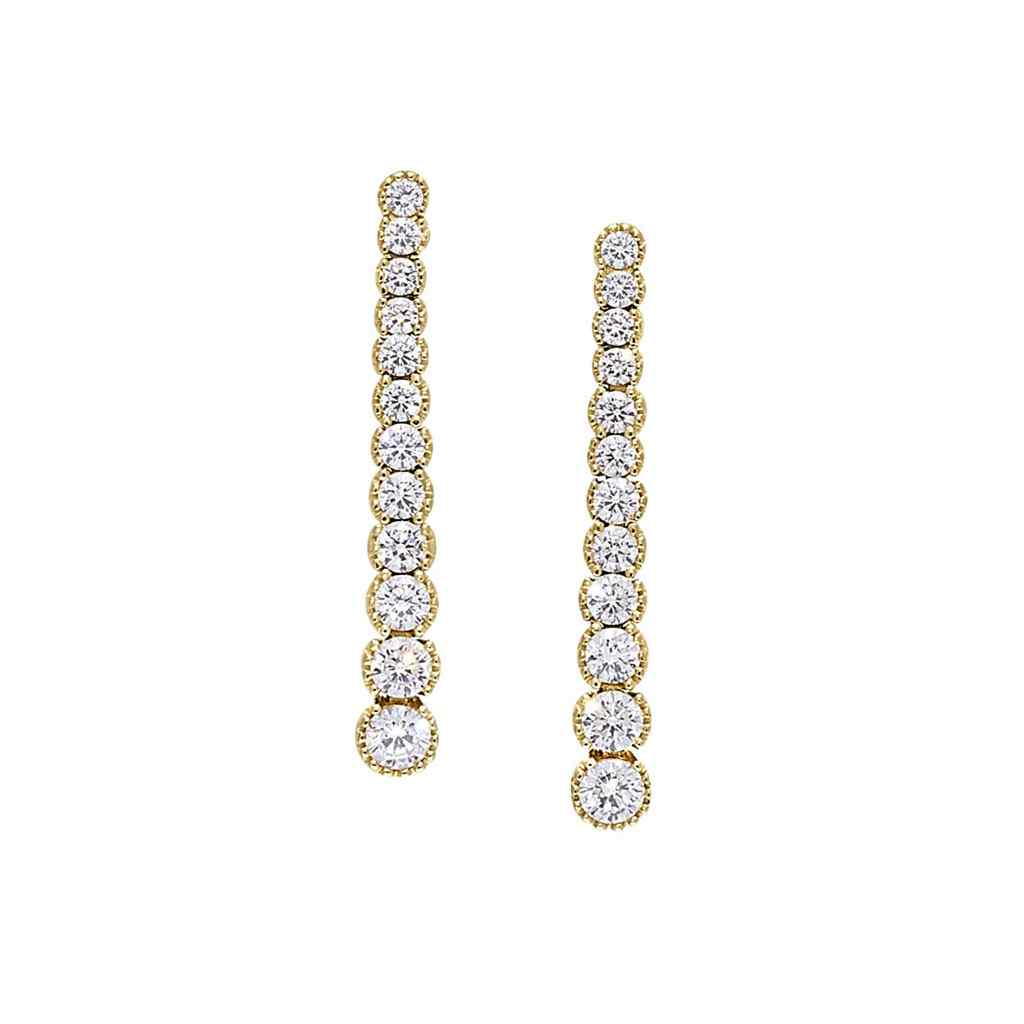 A drop earrings with simulated diamonds displayed on a neutral white background.
