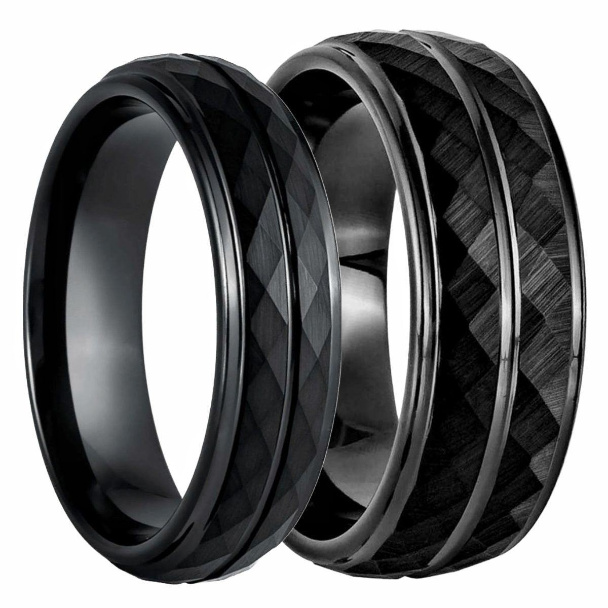 Bague de mariage assortie pour couple en tungstène noir martelé