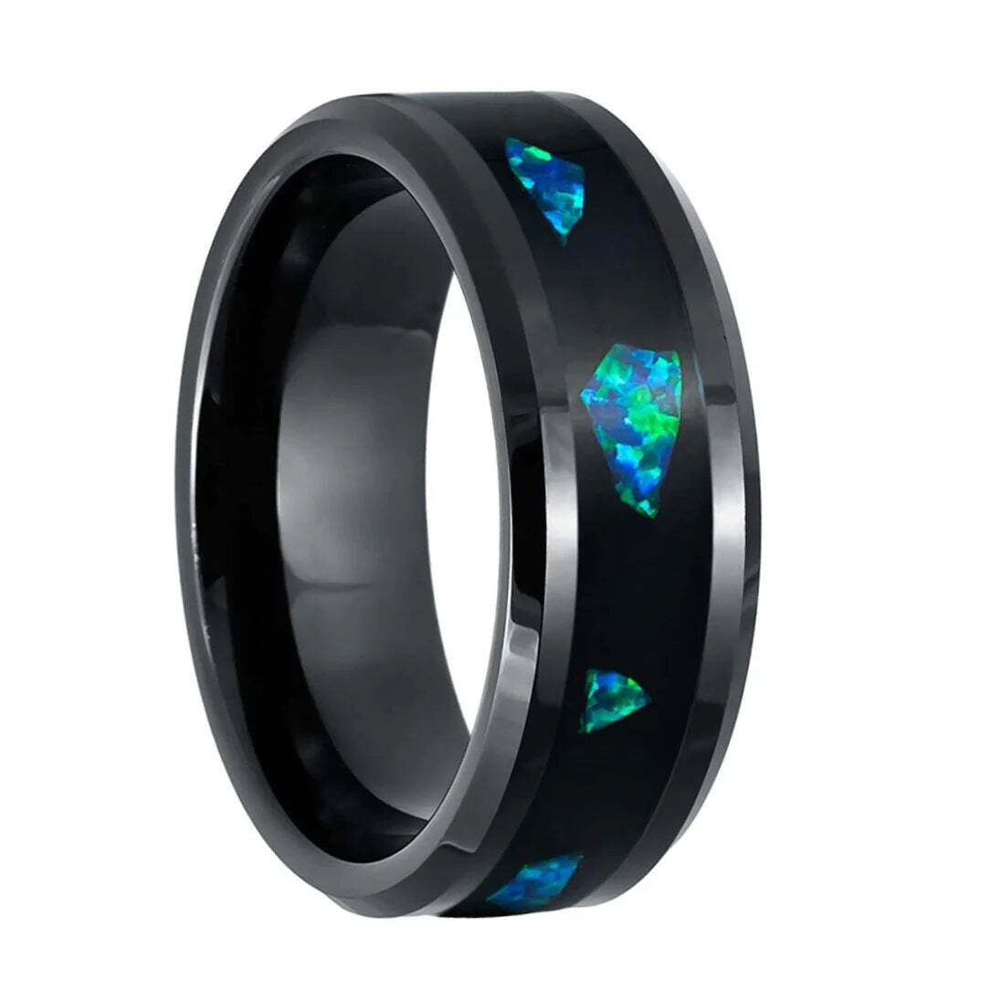 Abalone Inlay Black Tungsten Men's Wedding Band