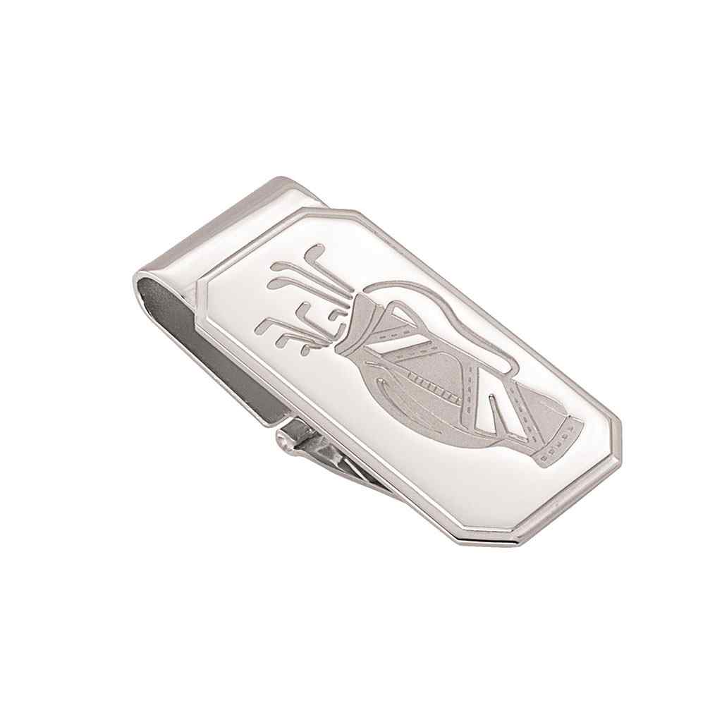 A engraved hinged money clip displayed on a neutral white background.