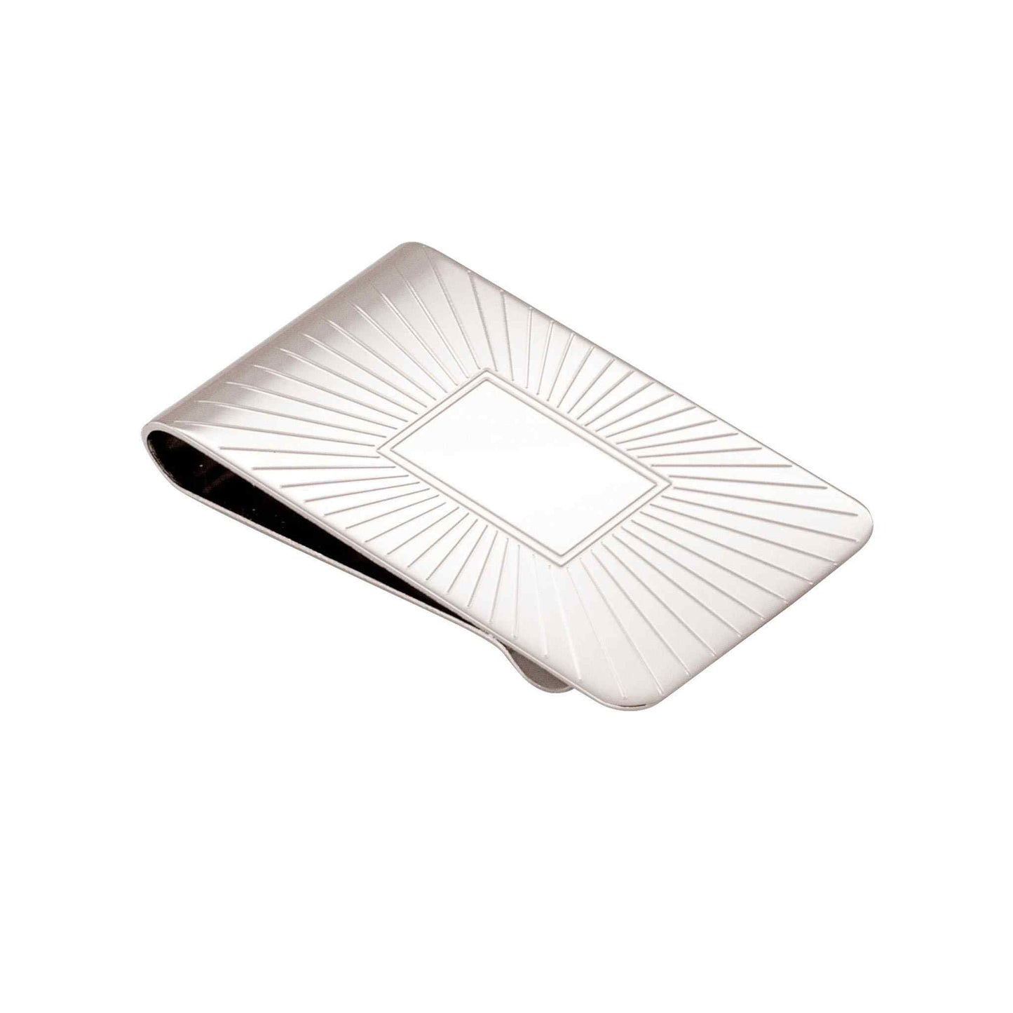 A engraved money clip displayed on a neutral white background.