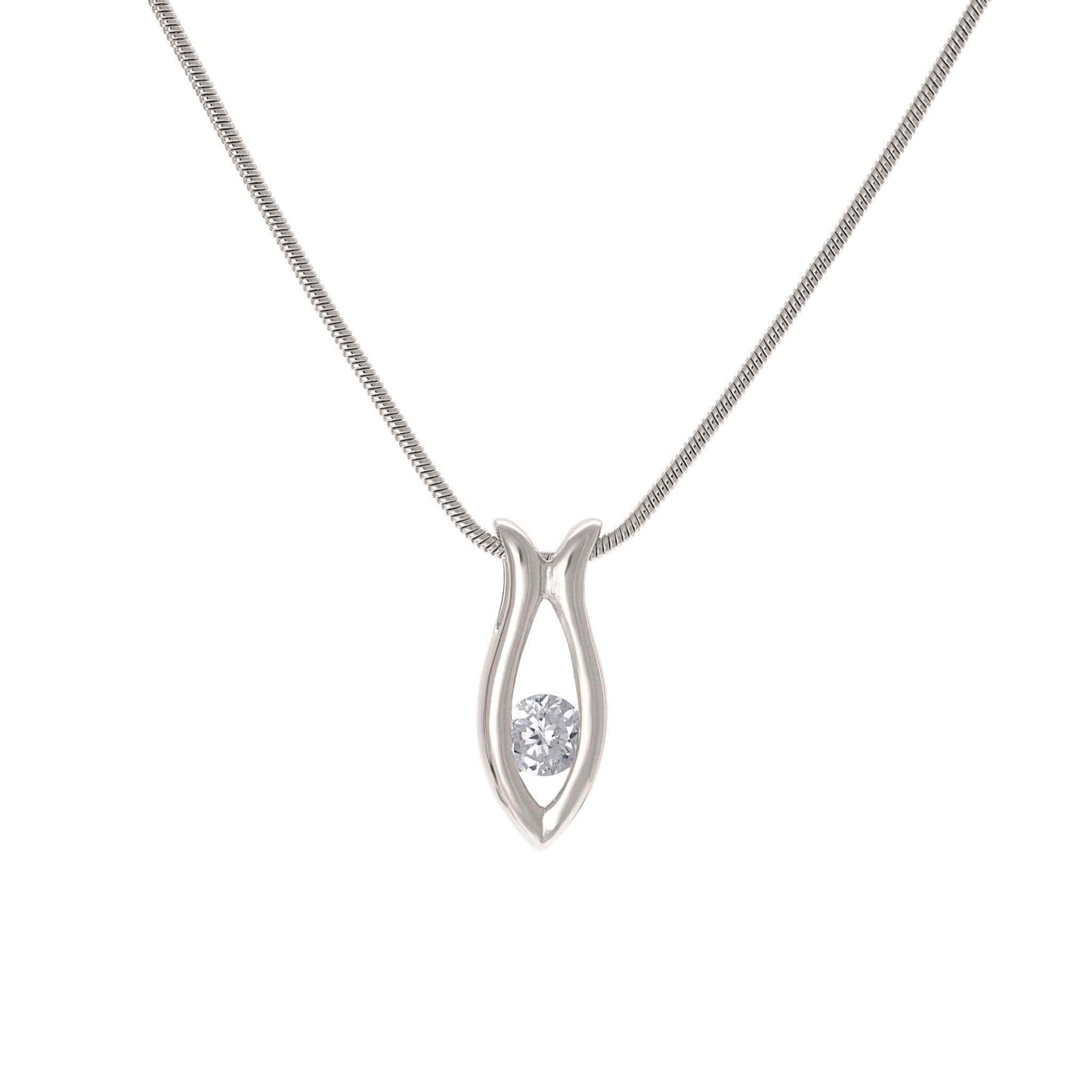 A fish shape necklace with round simulated diamond displayed on a neutral white background.