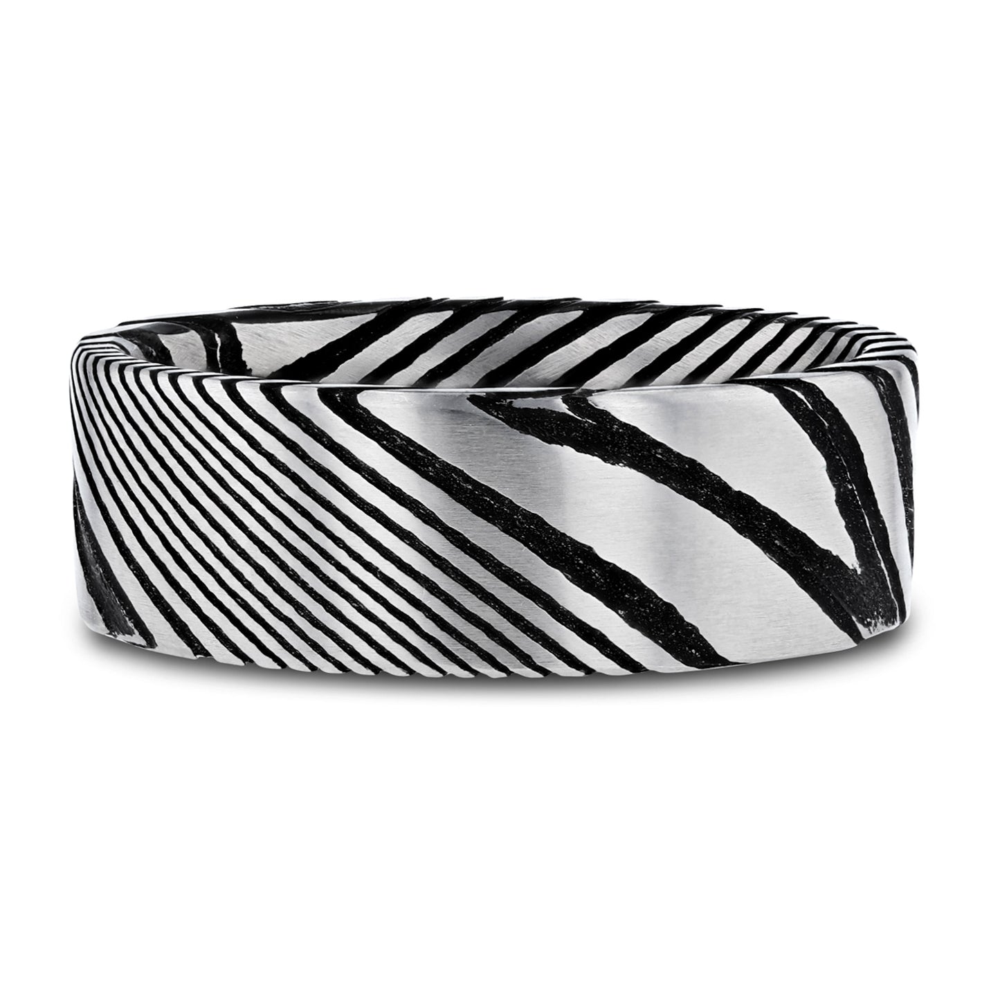 Alianza plana negra de acero de Damasco para hombre