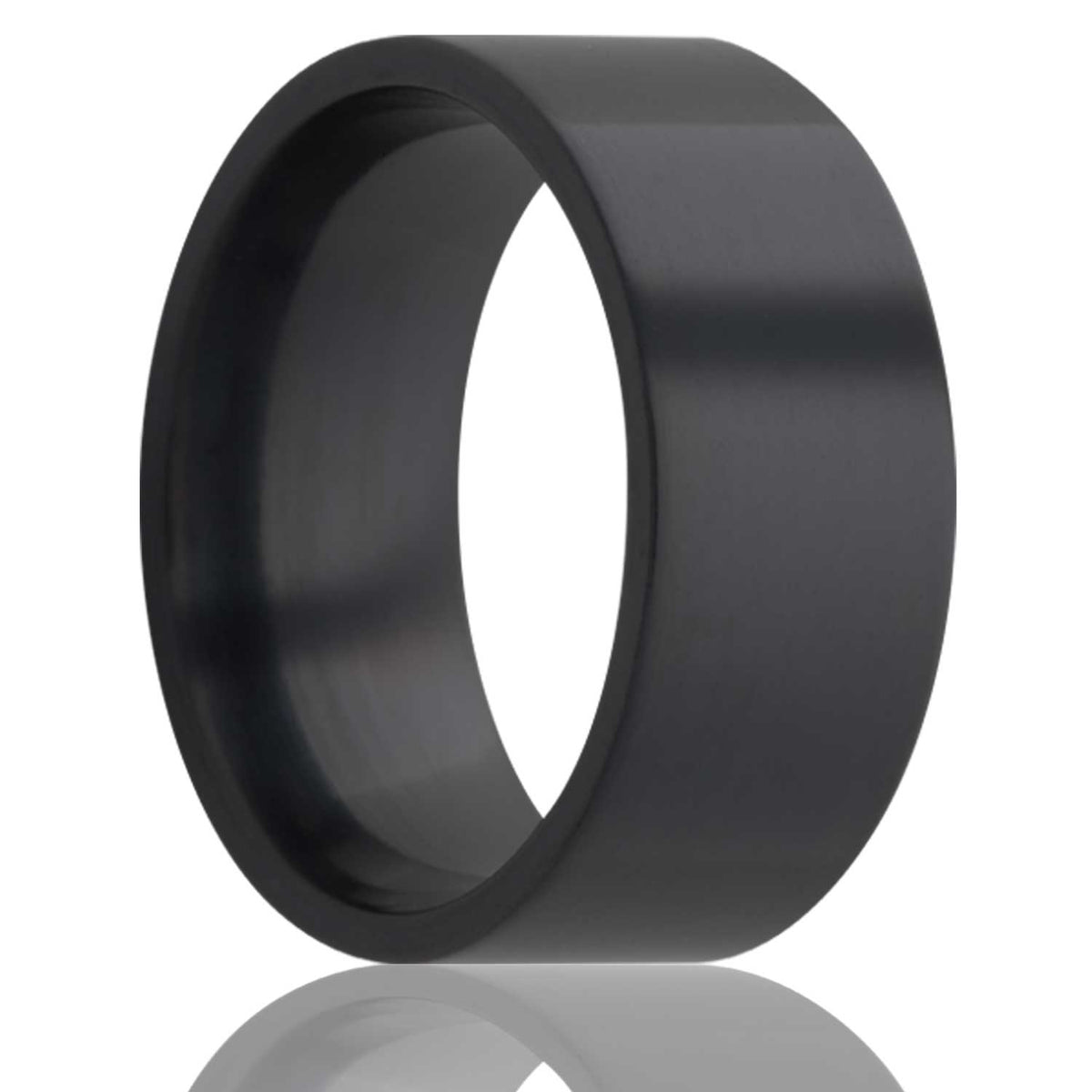 A flat zirconium wedding band displayed on a neutral white background.