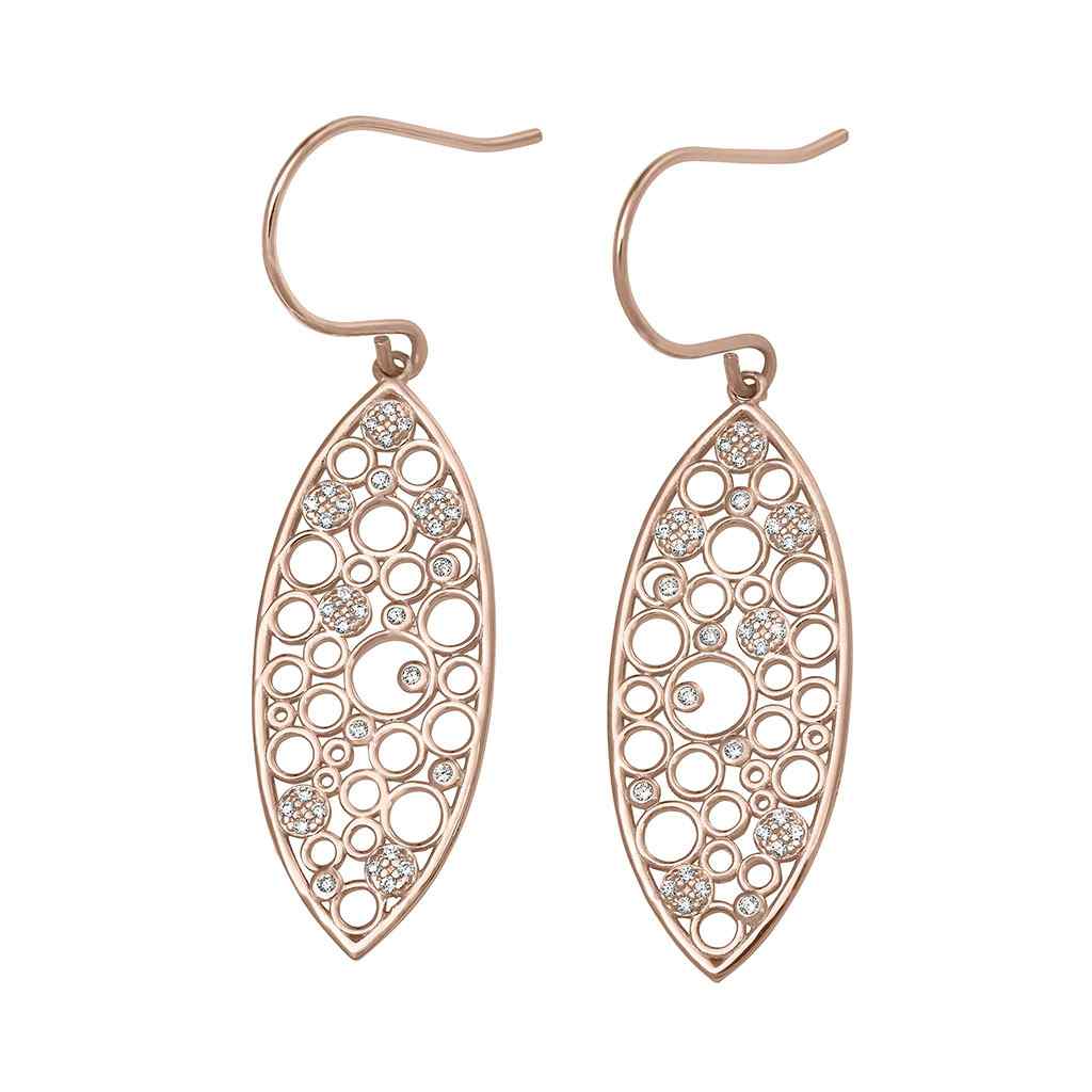 A floating circles earrings with simulated diamonds displayed on a neutral white background.
