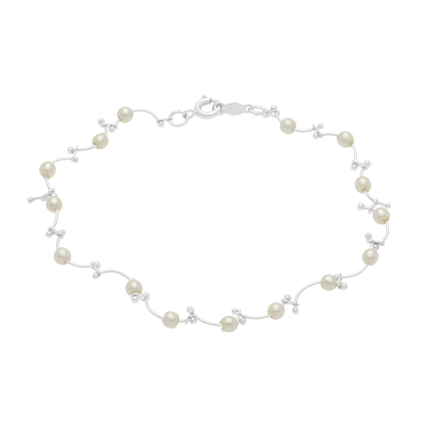 A floating pearl wave bracelet displayed on a neutral white background.