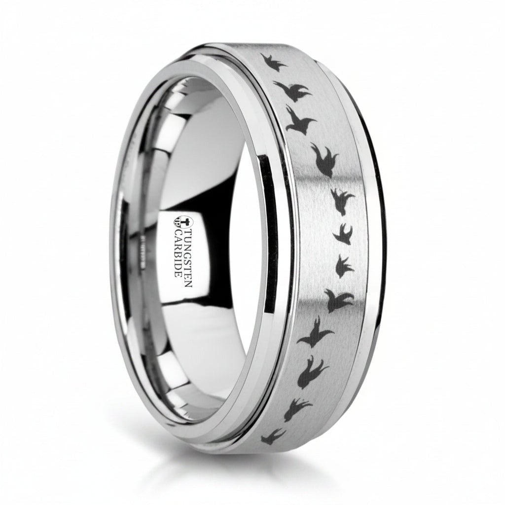 Flying Birds Engraved Spinner Tungsten Wedding Band