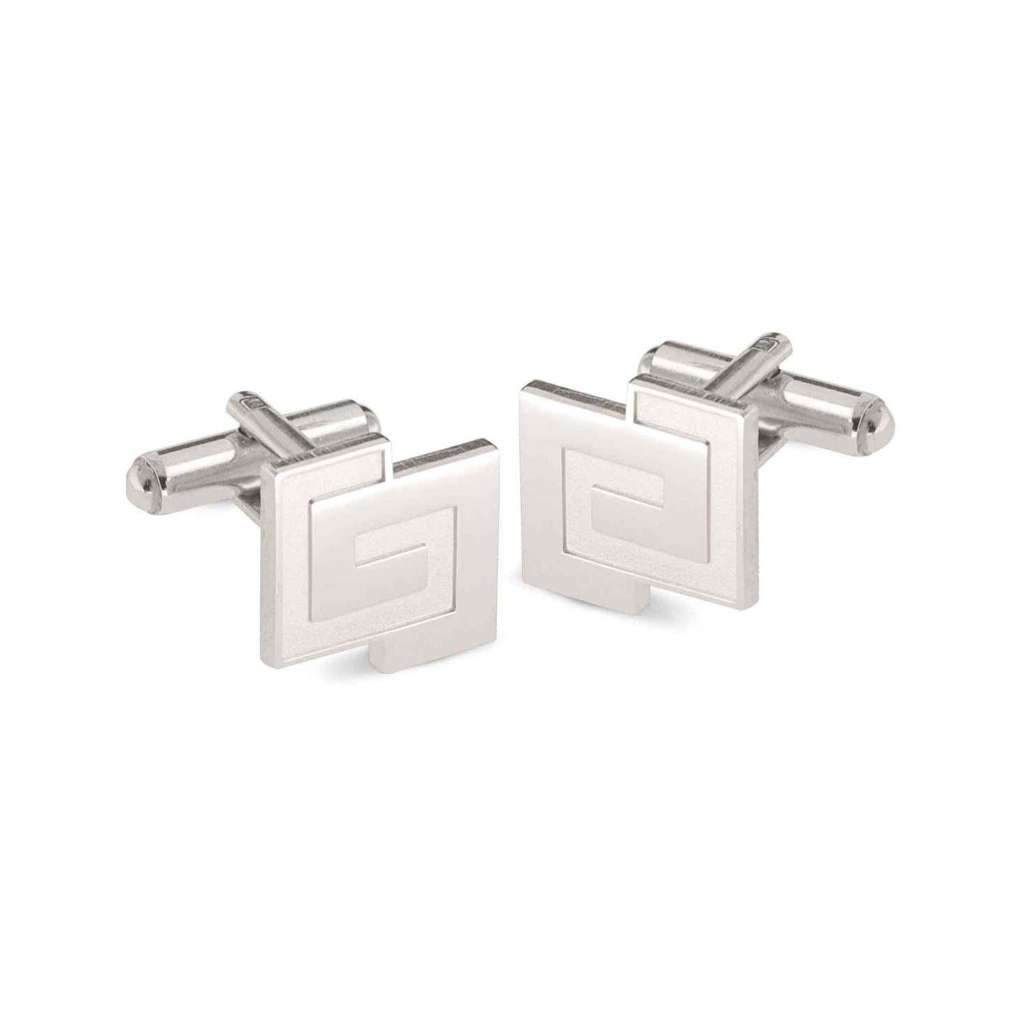 A gold interlocking pattern cufflinks displayed on a neutral white background.