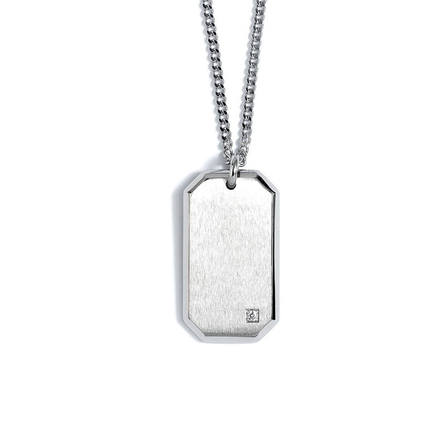 Stainless Steel Dog Tag with Simulated Diamond on Chain