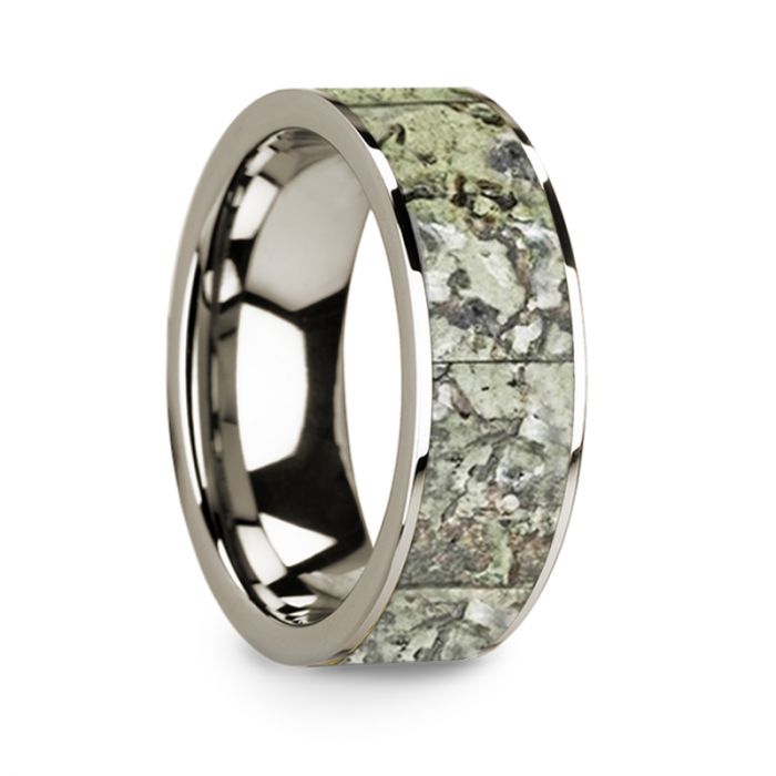 Green Dinosaur Bone Inlay 14k White Gold Men's Wedding Band