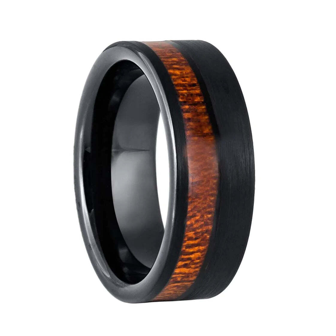 Half Koa Wood Inlaid Black Tungsten Men's Wedding Band