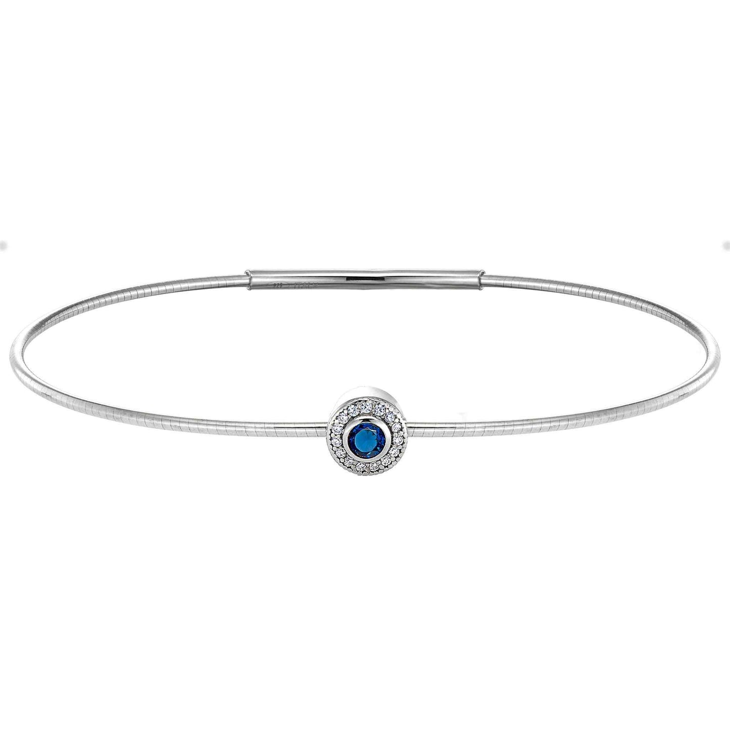A simulated diamond halo-style birthstone bracelet displayed on a neutral white background.