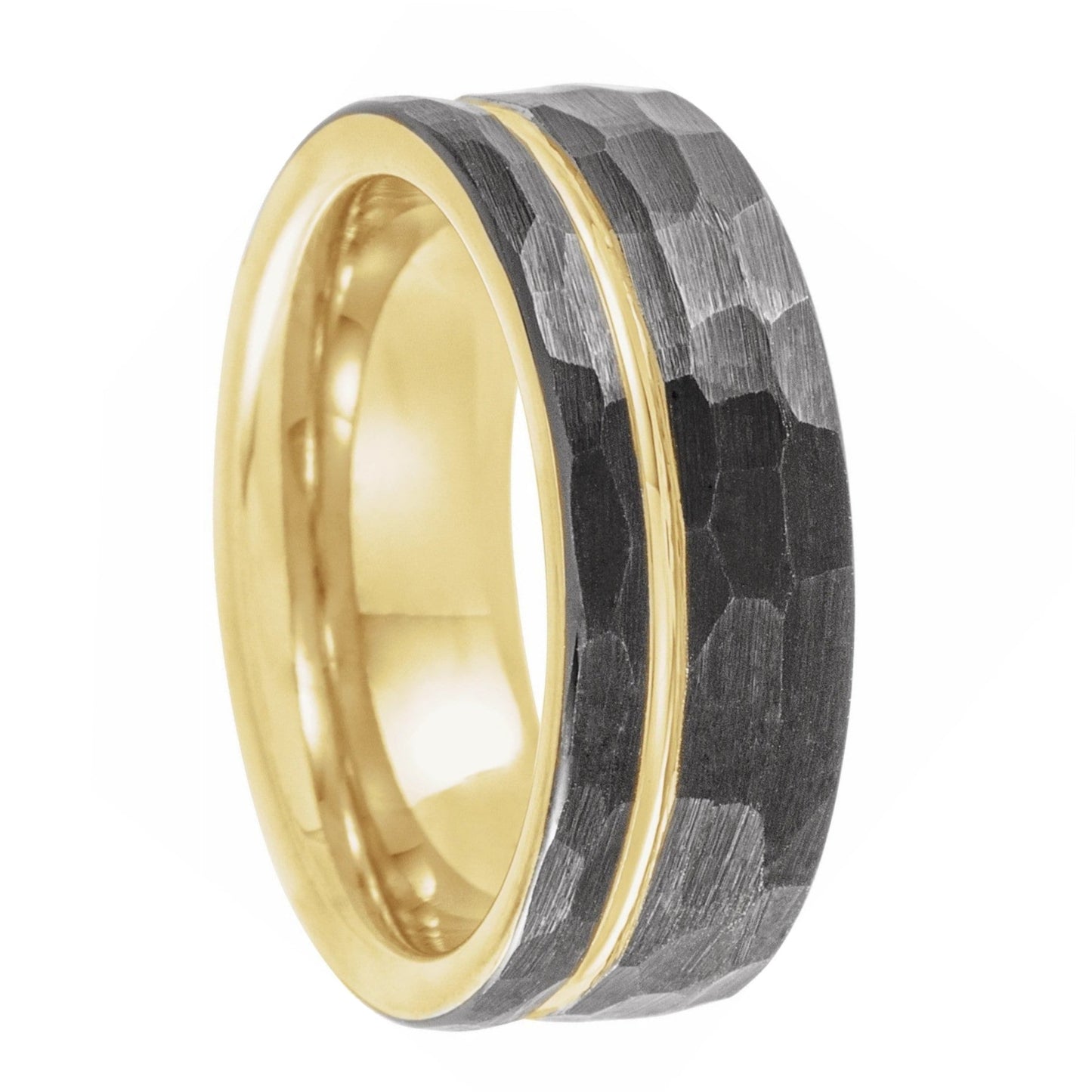 Hammered Tungsten Men's Wedding Band with Gold Groove & Interior
