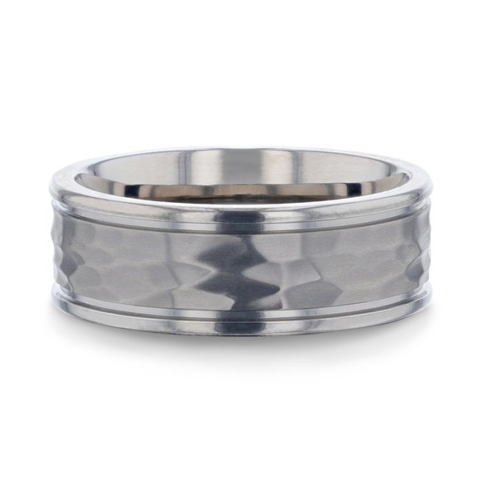 Hammered White Titanium Men's Wedding Band