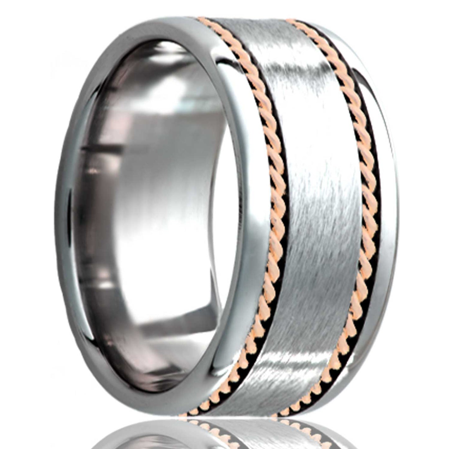 Hand Woven 14k Rose Gold Inlay Satin Tungsten Wedding Band