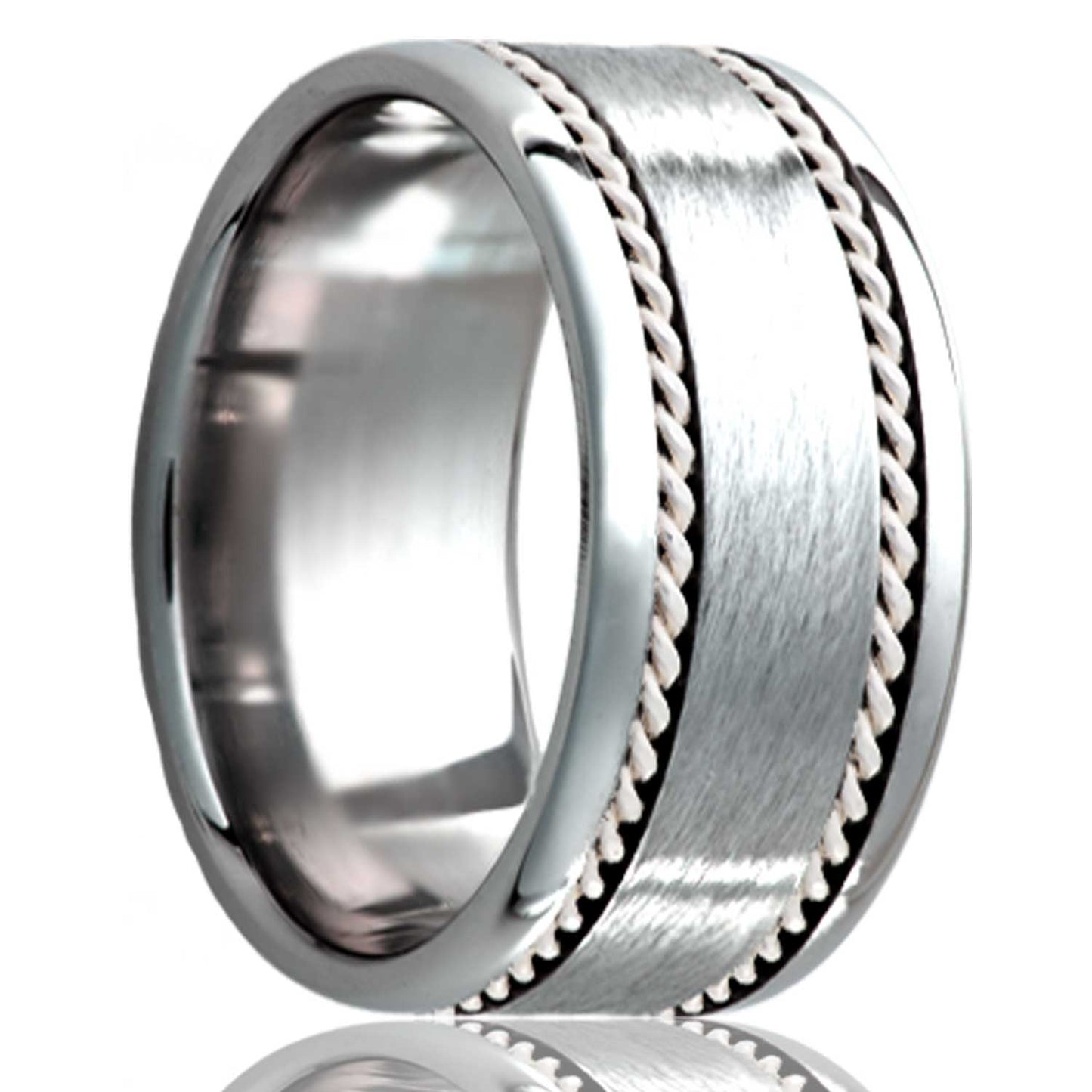 Hand Woven Argentium Silver Inlay Satin Cobalt Wedding Band