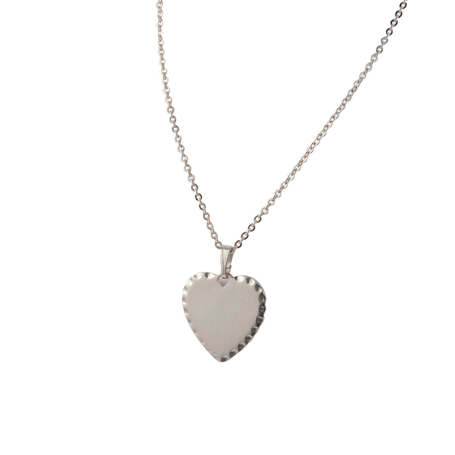 A heart necklace with scalloped edge displayed on a neutral white background.