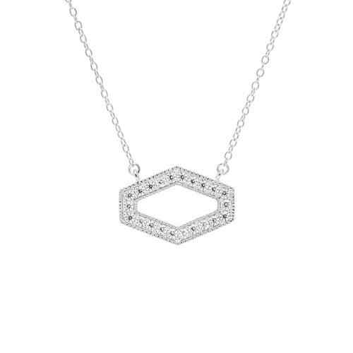 A hexagon simulated diamond necklace displayed on a neutral white background.
