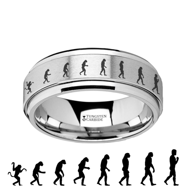 Human Evolution Engraved Spinner Tungsten Wedding Band