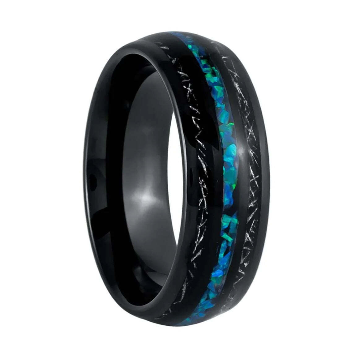 Imitation Meteorite and Blue Opal Inlaid Black Tungsten Men's