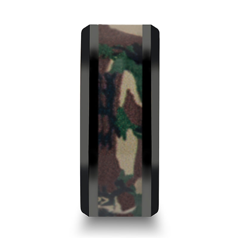 Jungle Camouflage Inlay Black Ceramic Men's Wedding Band