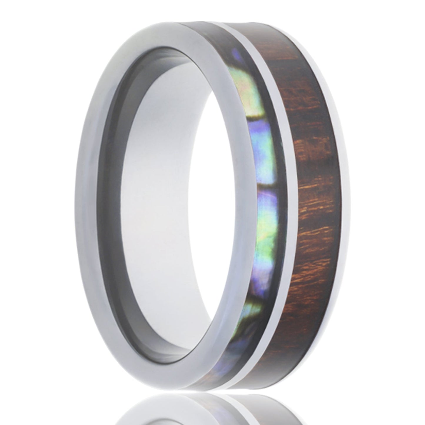 Koa Wood & Abalone Inlay Cobalt Wedding Band