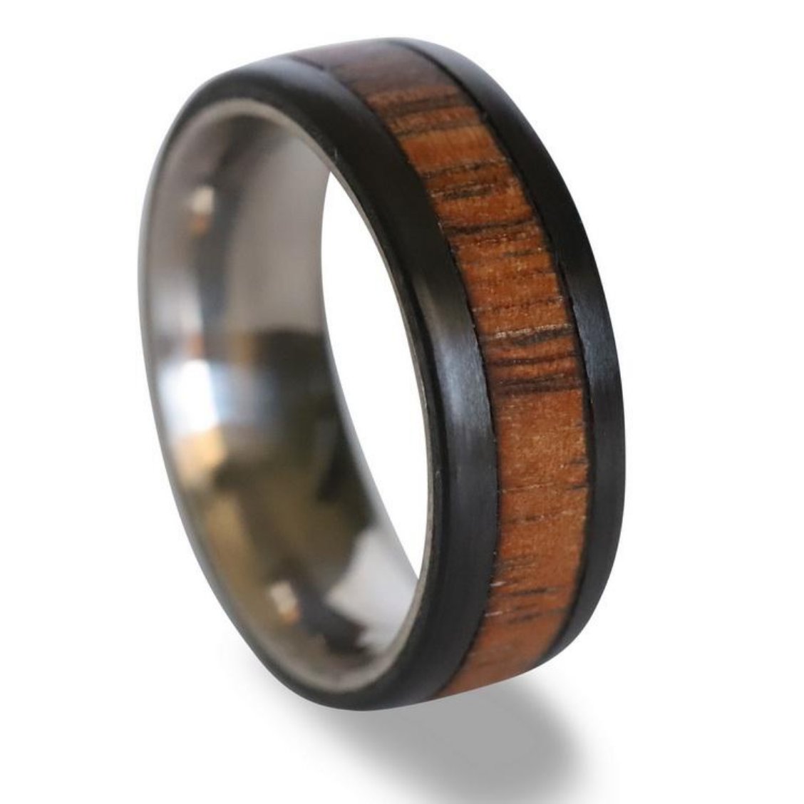 Koa Wood Men's Wedding Band with Carbon Fiber & Titanium