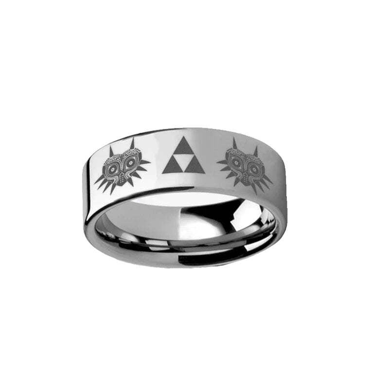 Legend of Zelda Majora Mask Triforce Engraved Tungsten Couple's Matching Wedding Band Set
