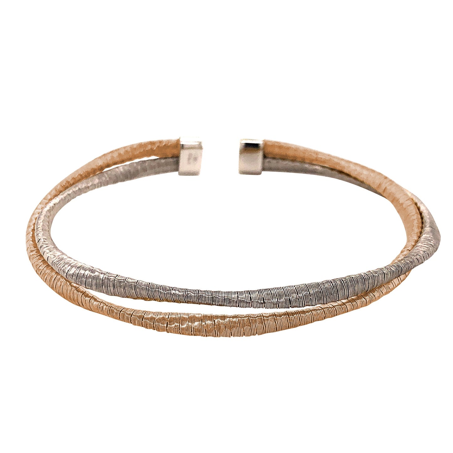 A twisted dual cable two tone bracelet displayed on a neutral white background.