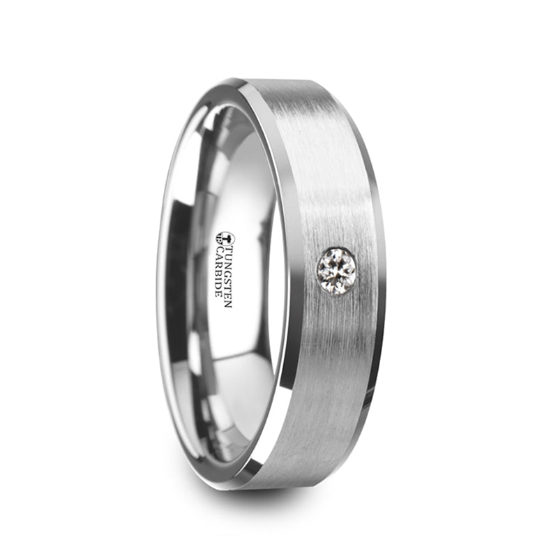 Matte Brushed Tungsten Men's Ring with Diamond