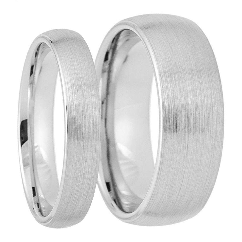Matte White Tungsten Carbide Couple's Matching Wedding Band Set