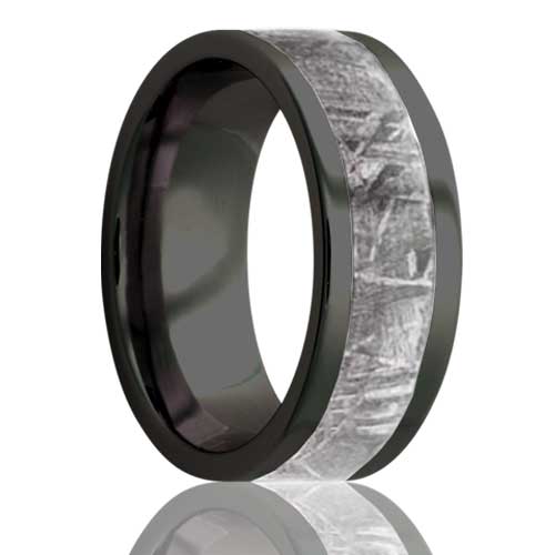 Meteorite Inlaid Zirconium Wedding Band