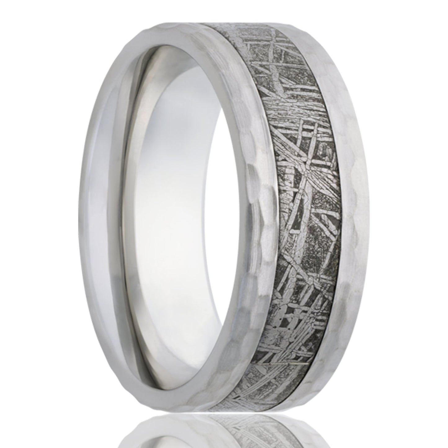 Meteorite Inlay Hammered Cobalt Wedding Band