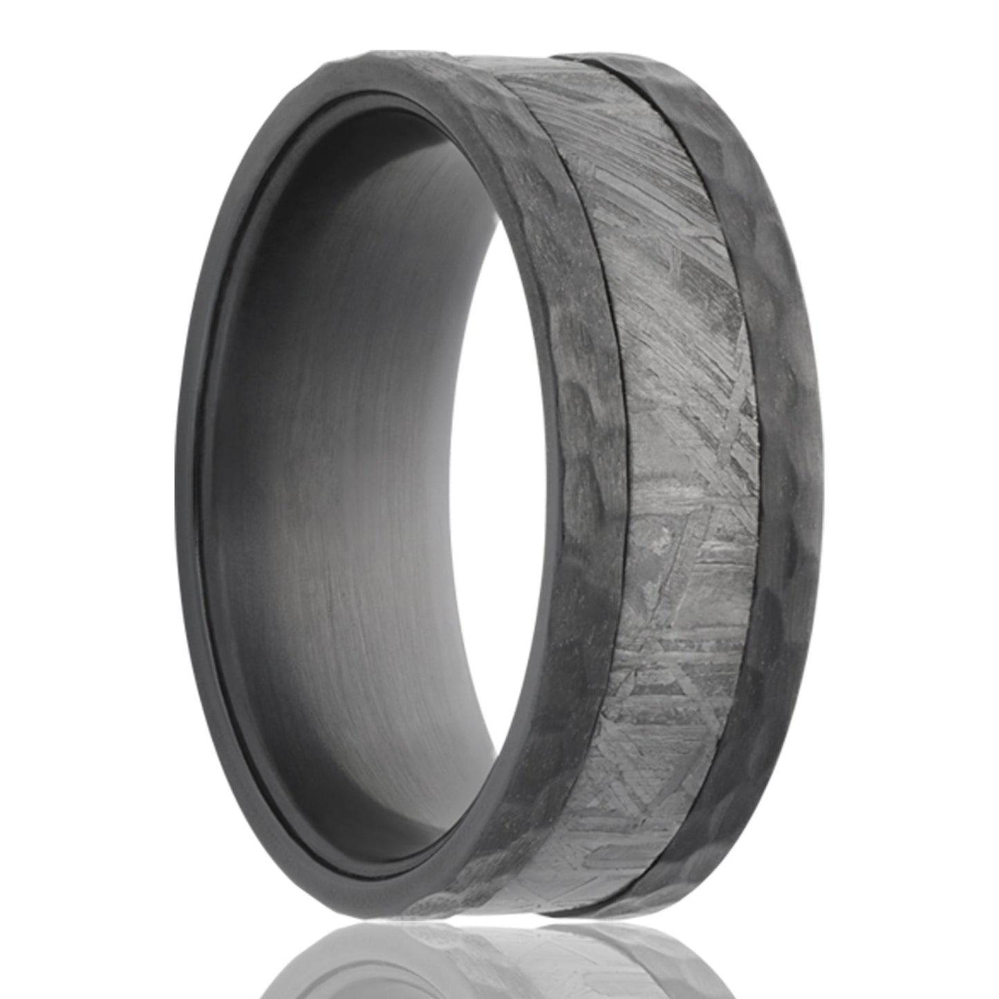 Meteorite Inlay Hammered Zirconium Wedding Band