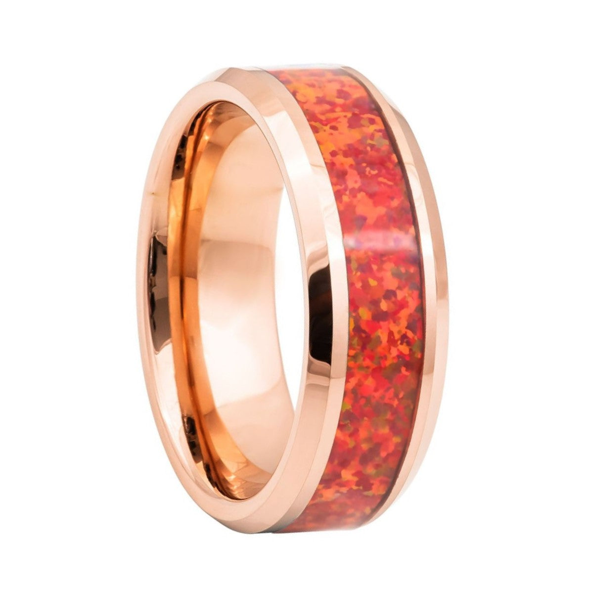 Opal Inlay Rose Gold Tungsten Men's Wedding Band