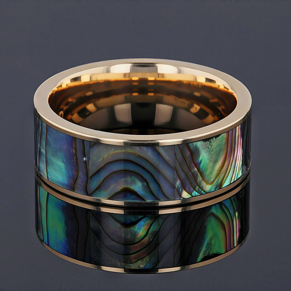 Mother of Pearl Inlay 14k Yellow Gold Men's Wedding Band