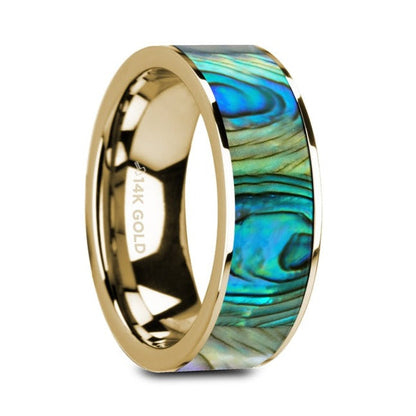 Mother of Pearl Inlay 14k Yellow Gold Men's Wedding Band
