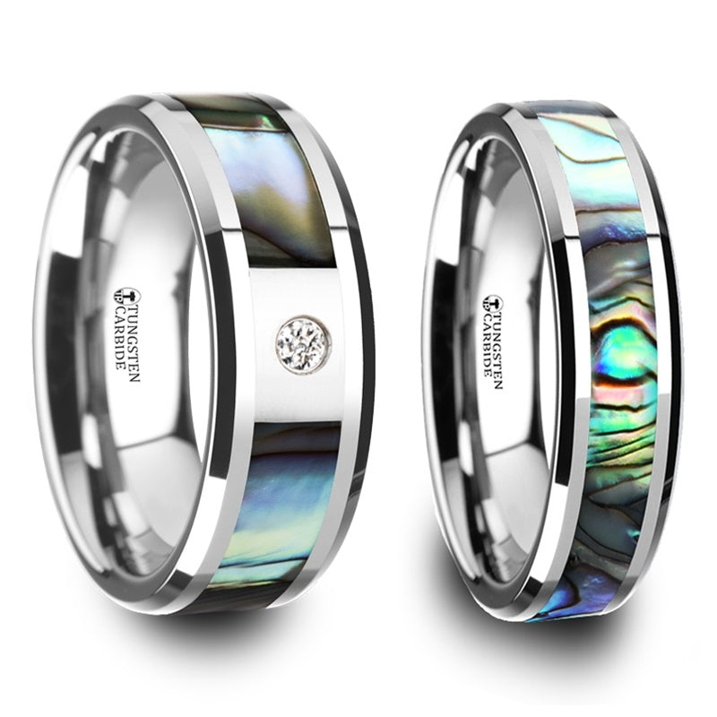 Mother of Pearl Inlay Tungsten Couple's Matching Wedding Band Set