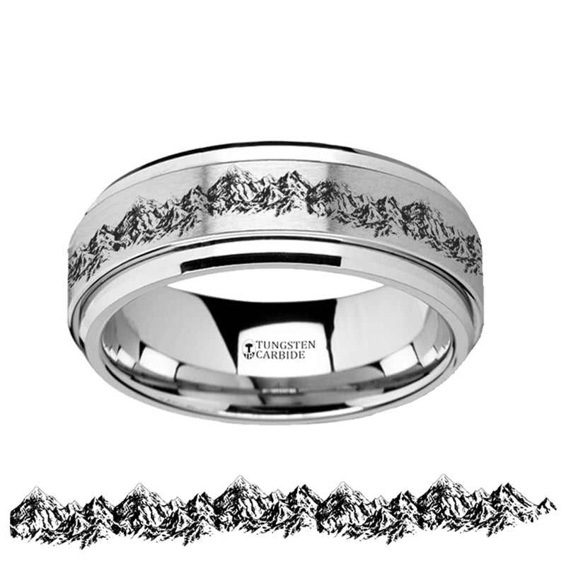 Mountain Range Engraved Spinner Tungsten Wedding Band