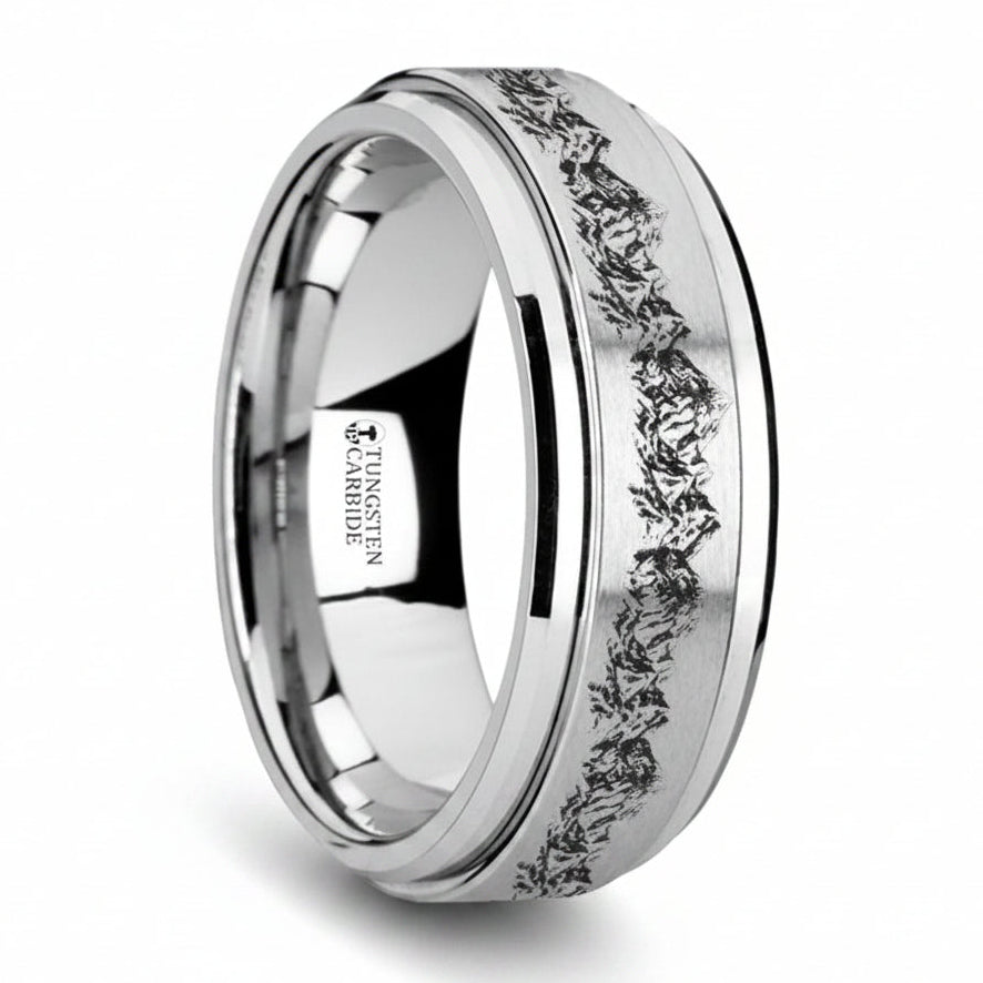 Mountain Range Engraved Spinner Tungsten Wedding Band