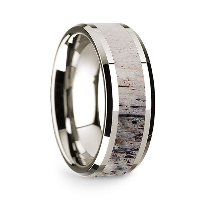 Ombre Deer Antler Inlay 14k White Gold Men's Wedding Band