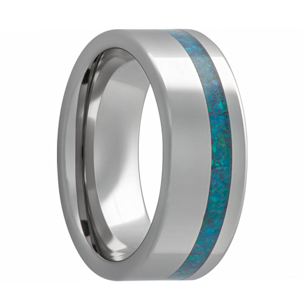Opal Inlay Cobalt Wedding Band