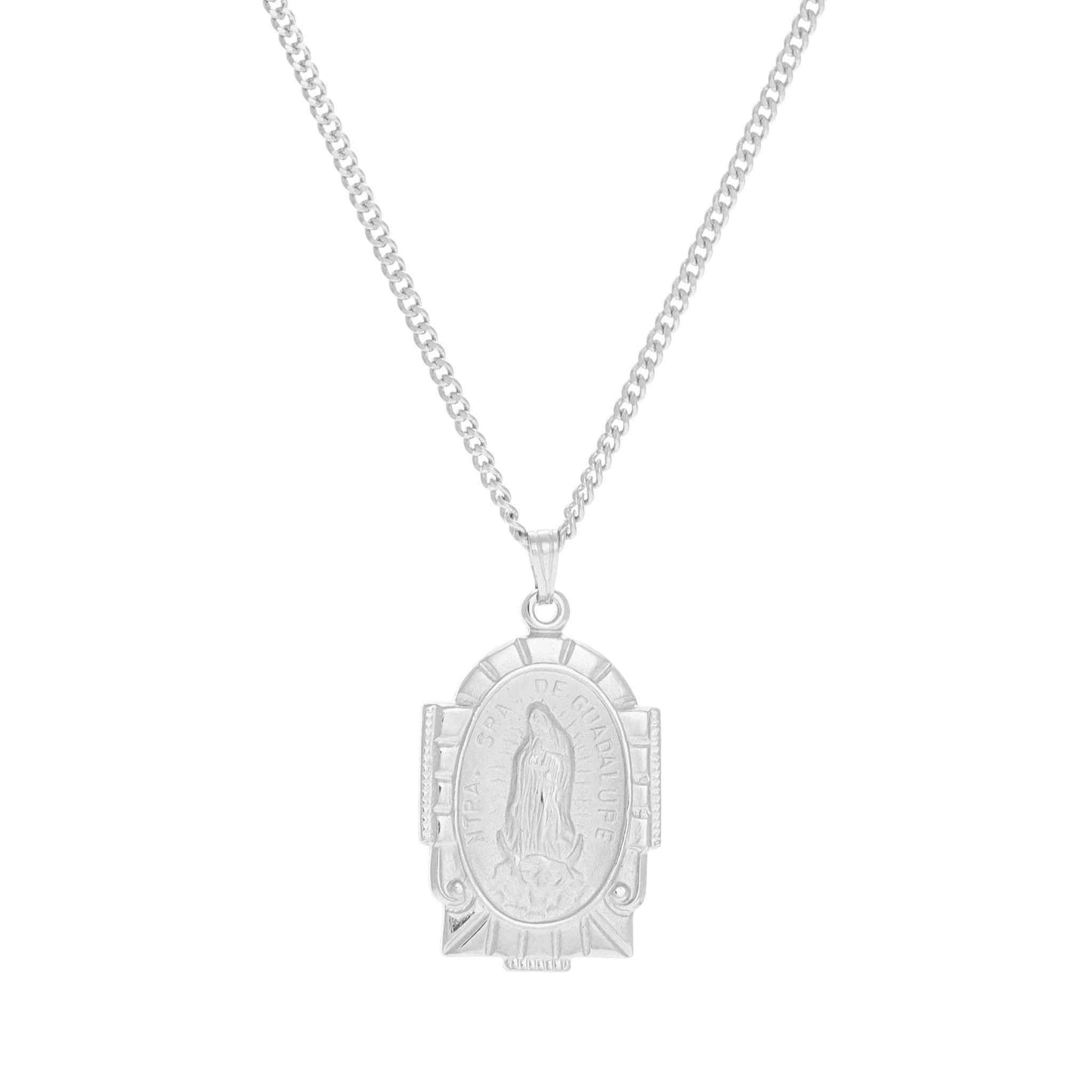 A our lady of guadalupe medal displayed on a neutral white background.